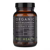 Kiki Health Organic 8 Multi Mushroom Extract Blend supplement in 60 vegetarian capsules, featuring a variety of medicinal mushroom extracts.