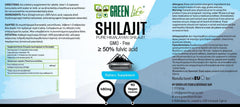 Green Life Cyprus Shilajit supplement bottle with green label and 90 vegetarian caps, emphasizing Himalayan power and purity.