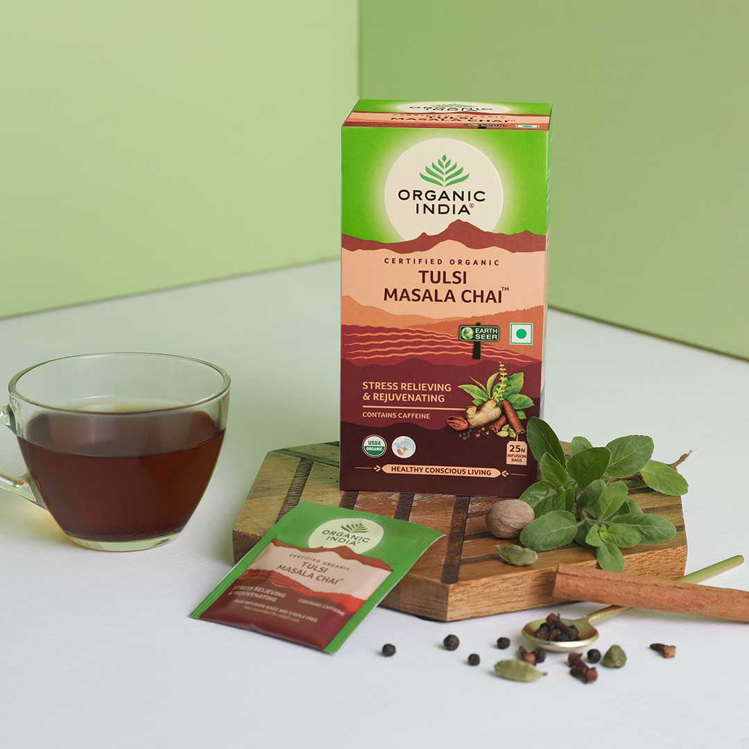 Organic India, Чай BIO Tulsi Masala Chai, 25 пакетиков для заваривания 