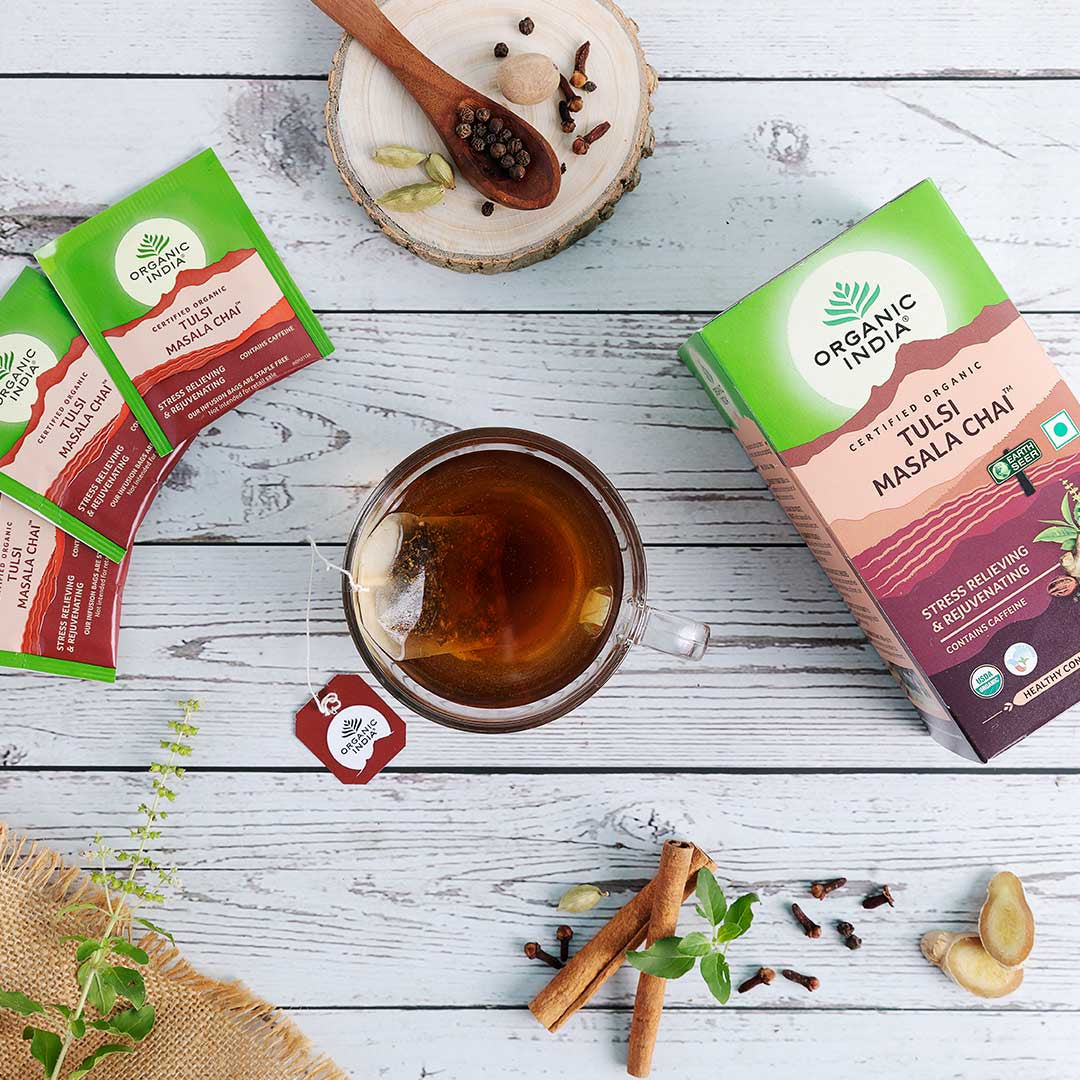 Organic India, Чай BIO Tulsi Masala Chai, 25 пакетиков для заваривания 