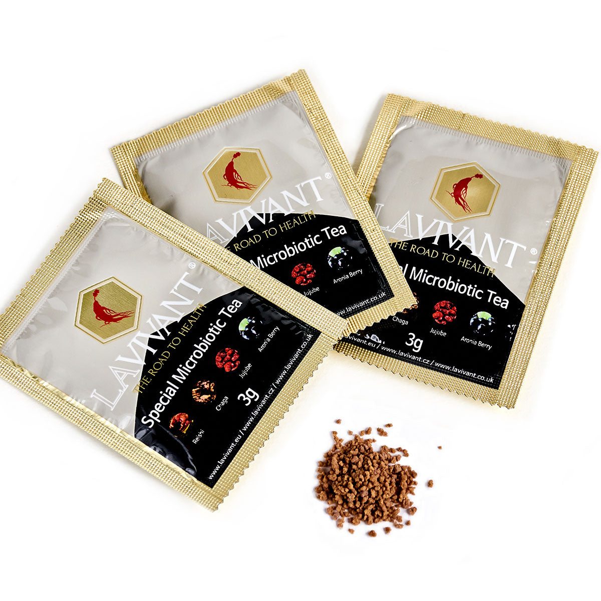 Lavivant, Korean Red Ginseng, Microbiotic Tea, with Reishi, Chaga, Jujube, Aronia, 100 Sachets in Wooden Box