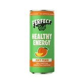 Herbalistas PerfectTed Ceremonial Matcha Energy Drink with Juicy Peach flavor in a 250ml can, vibrant peach imagery.