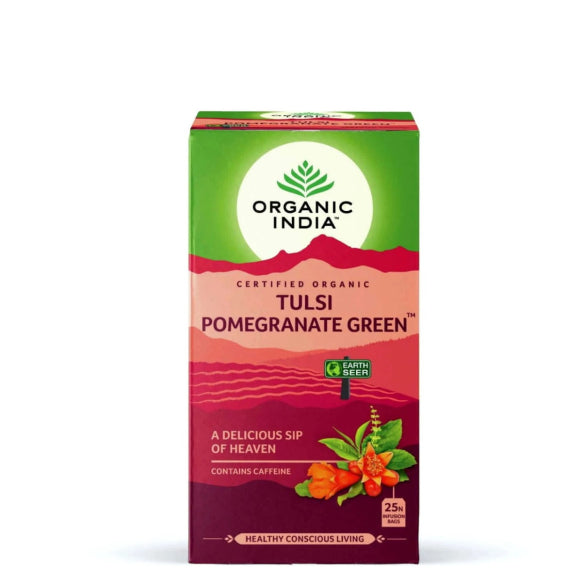 Organic India, Зеленый чай Tulsi с гранатом, 25 пакетиков для заваривания 