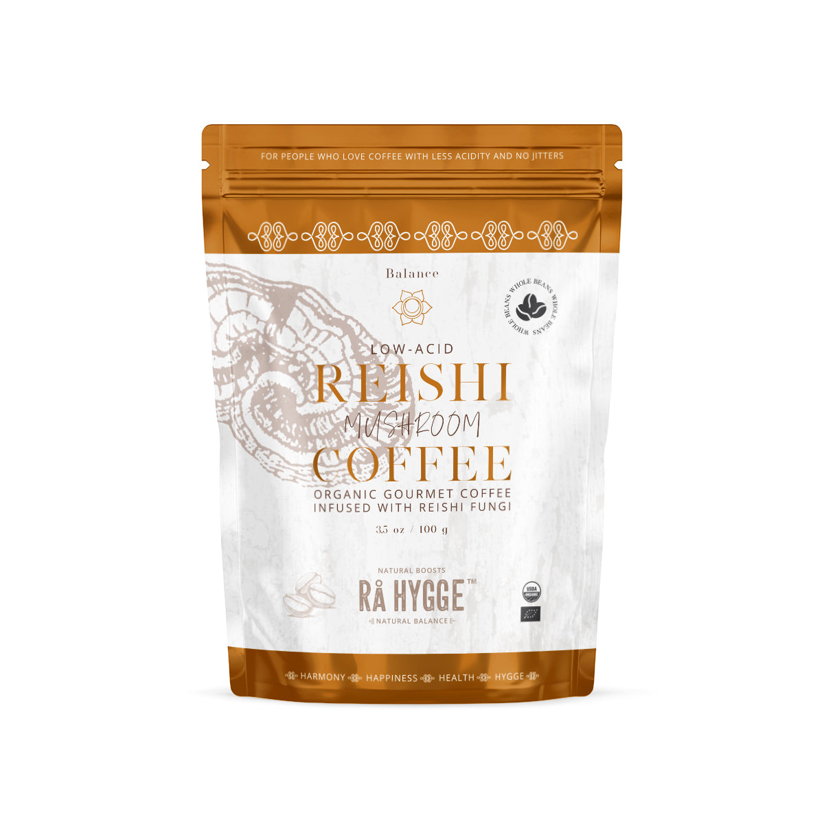 Rå Hygge, BIO Reishi Mushroom Coffee, Whole Beans, 100g