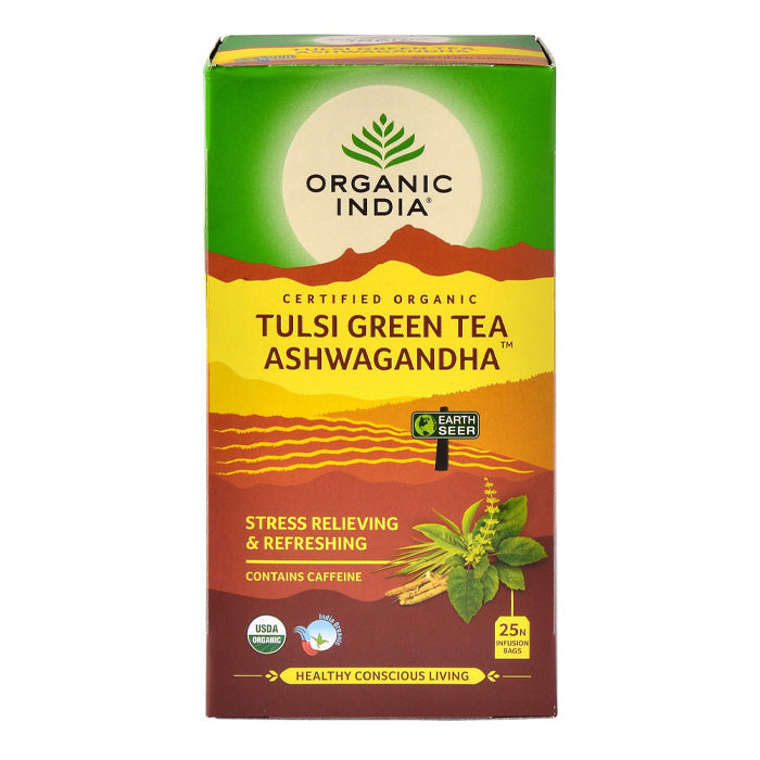 Organic India, BIO Tulsi Green Tea, Ashwagandha, 25 σακουλάκια έγχυσης 