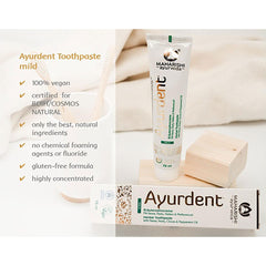 Herbalistas Maharishi Ayurveda Ayurdent Mild Toothpaste 75ml tube with herbal ingredients visible on the packaging