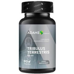 Adams Supplements Tribulus Terrestris supplement bottles with 90 capsules, featuring green and white label design.