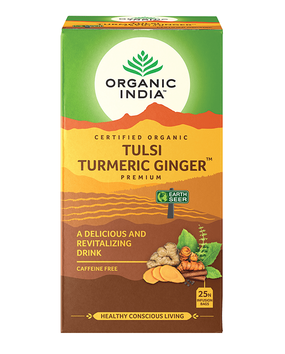 Organic India, BIO Tulsi Turmeric Ginger Tea Premium, Χωρίς καφεΐνη, 25 σακουλάκια έγχυσης 