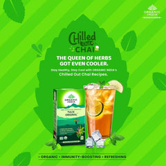 Organic India Tulsi Original Tea in 25 infusion bags, herbal tea with fresh tulsi leaves for soothing, natural flavor.