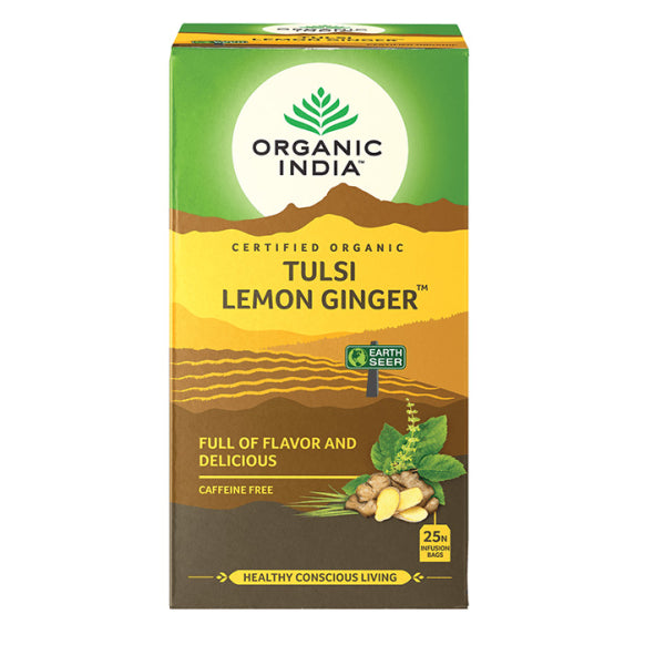 Organic India, BIO Tulsi Lemon Tea Ginger, Χωρίς Καφεΐνη, 25 σακουλάκια έγχυσης 