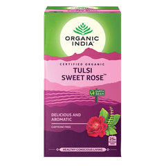 Organic India, Чай BIO Tulsi Sweet Rose, без кофеина, 25 пакетиков для заваривания 