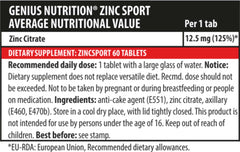 Zinc Sport 60tabs, Genius Nutrition - GREEN LIFE CYPRUS