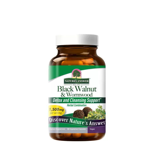 NATURE'S ANSWER collection cover featuring Nature's Answer Black Walnut & Wormwood 90 Vegetarian Capsules | 3 capsules per serving | 30 servings per bottle