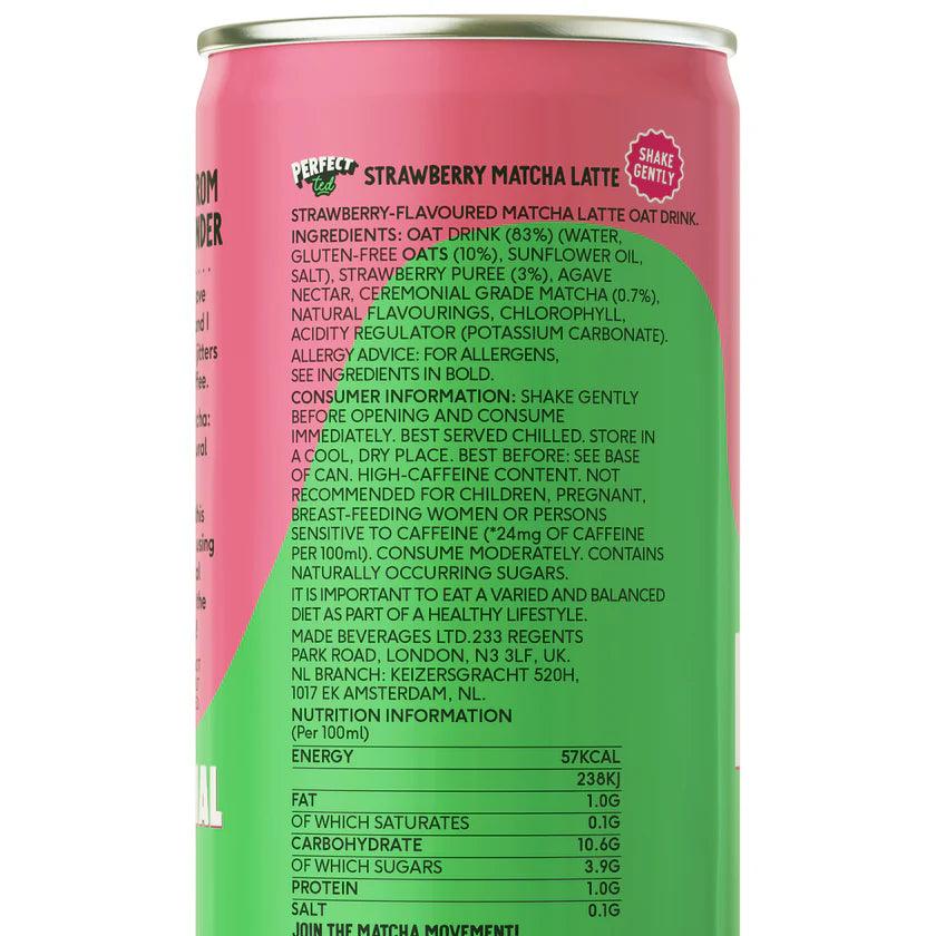 Herbalisitas PerfecTed Strawberry Oat Matcha Latte in a 250ml ready-to-drink bottle, featuring a vibrant pink strawberry flavor.
