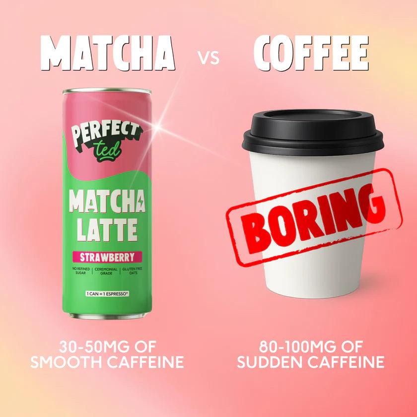 Herbalistas PerfecTed Strawberry Oat Matcha Latte in a 250ml ready-to-drink bottle, featuring vibrant strawberry and green matcha layers.