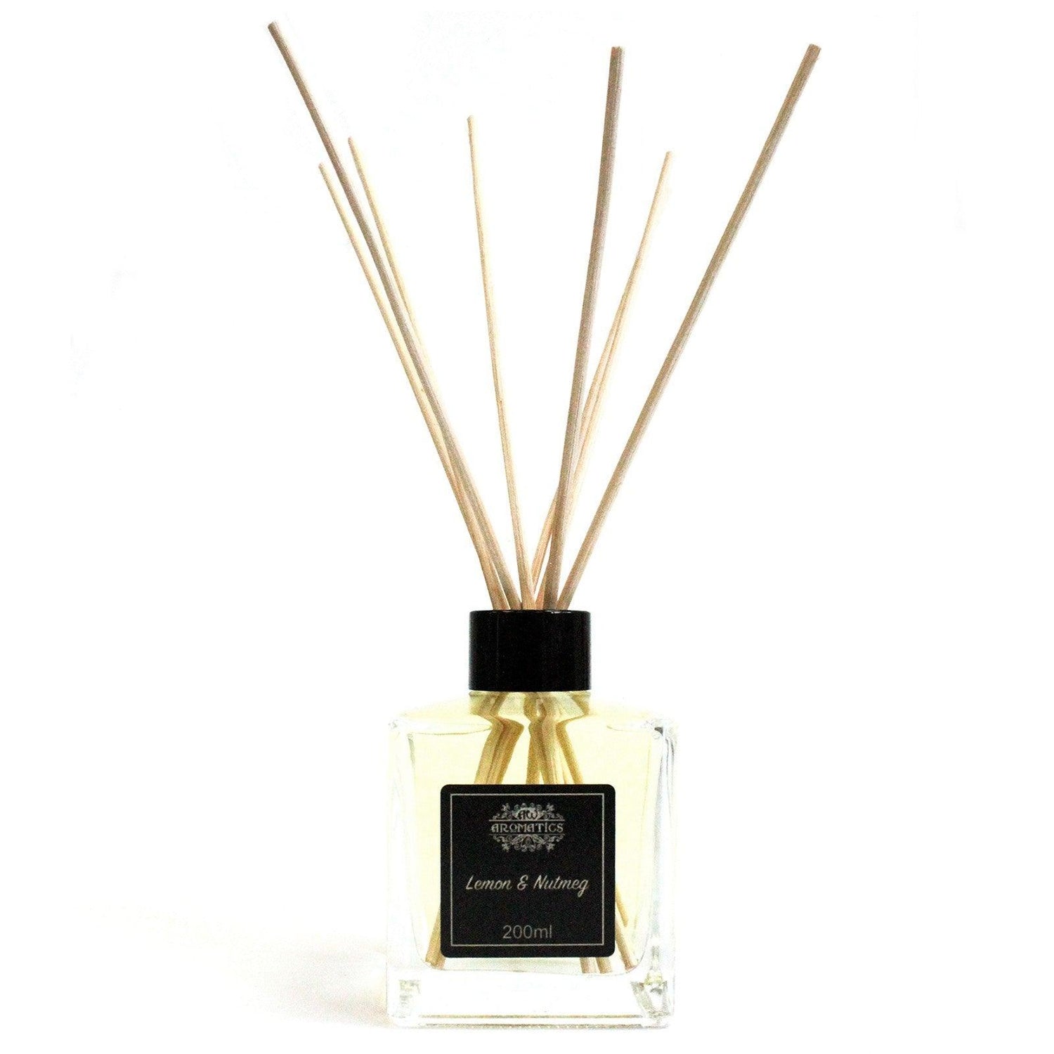 AW Gifts 200ml Lemon & Nutmeg essential oil reed diffuser with glass bottle and reed reeds for home fragrance.