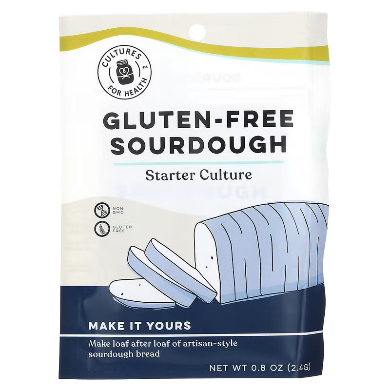IHerb gluten-free sourdough yogurt culture packet, 0.8 oz (2.4 g), used for making homemade sourdough yogurt.