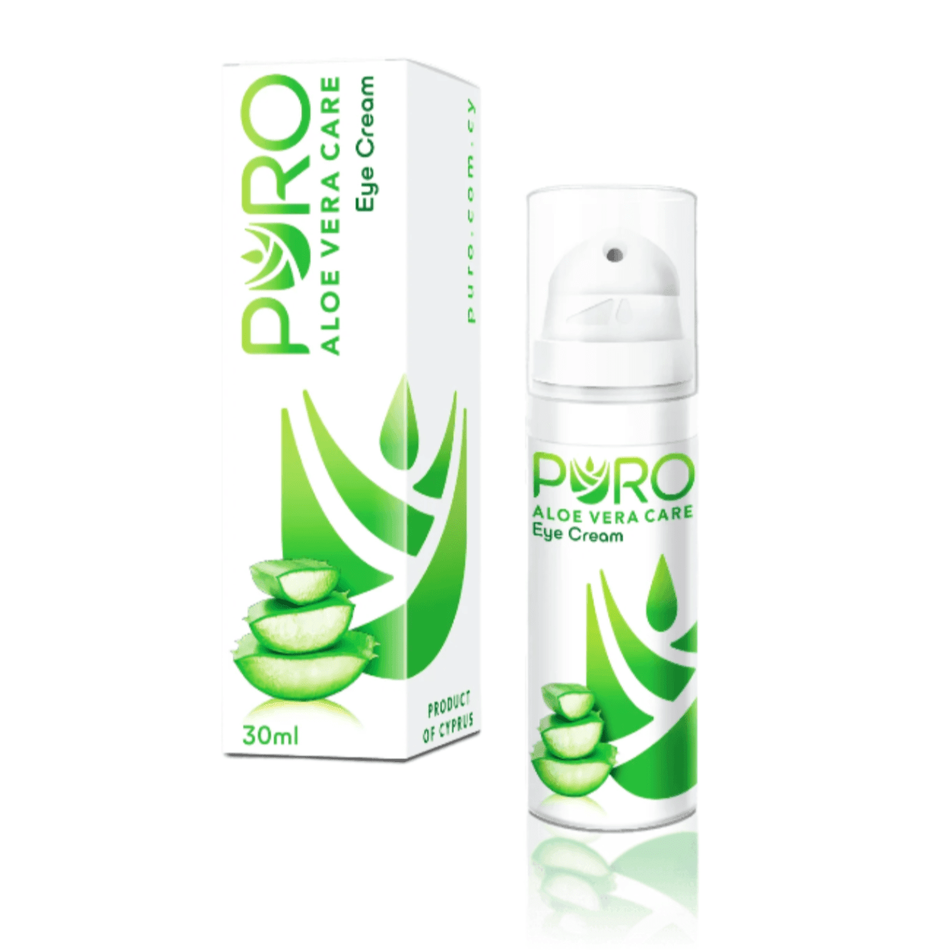 Puro Aloe Vera Eye Cream 30ml in a small jar, designed to soothe and hydrate delicate skin around the eyes.
