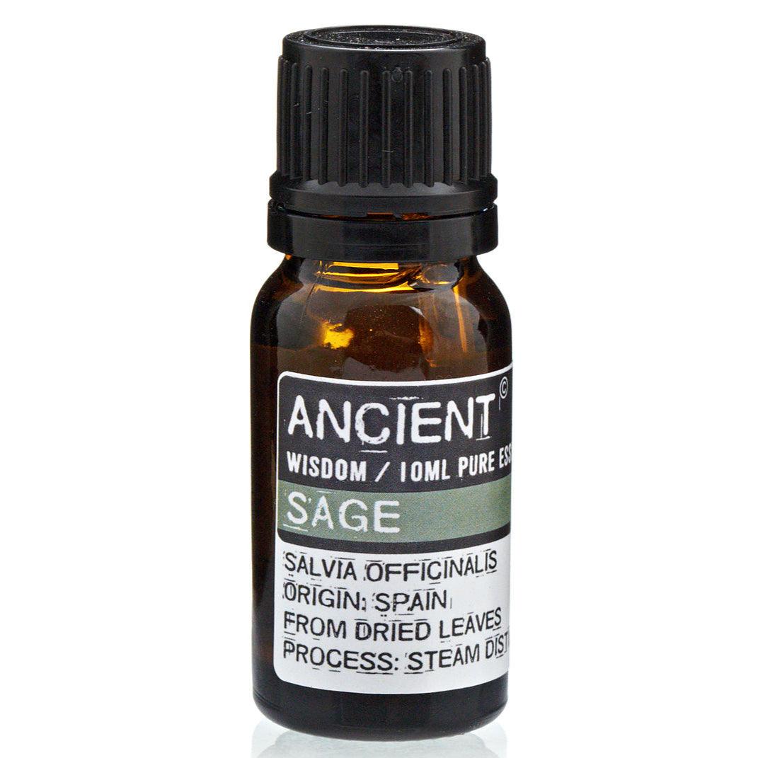 Sage essential oil in a 10ml bottle from AW Gifts, suitable for skincare and aromatherapy use.
