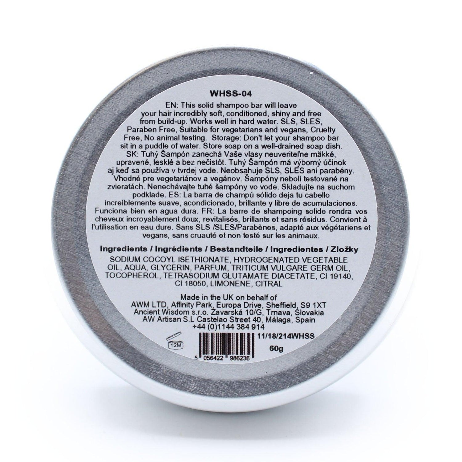 AW GIFTS Wild Hare Solid Shampoo in Tutti Frutti scent, 60g, featuring vibrant packaging and natural hair care ingredients.
