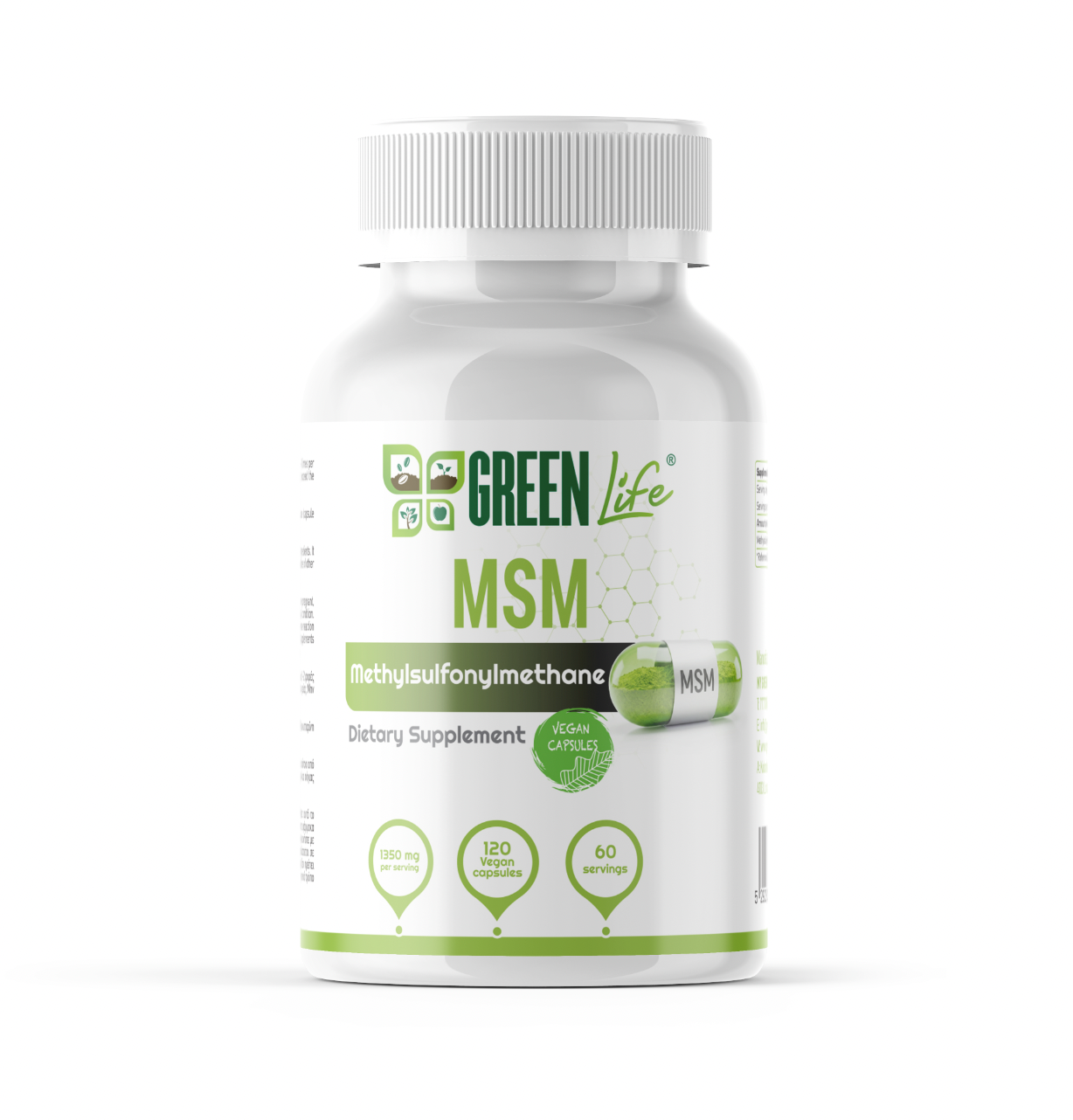 Green Life MSM — Methylsulfonylmethane, 1350mg per serving, 120 vegan capsules