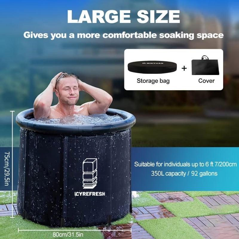 XL Portable Ice Bath Tub with Storage Bag by TEMU, showing the insulated tub and accompanying carrying bag for easy transport.