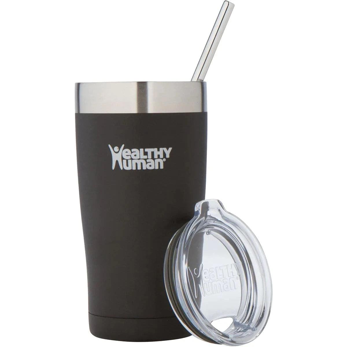 Healthy Human Cruiser Tumbler 20oz black drink accessory with a sleek, matte finish and secure lid for on-the-go hydration.