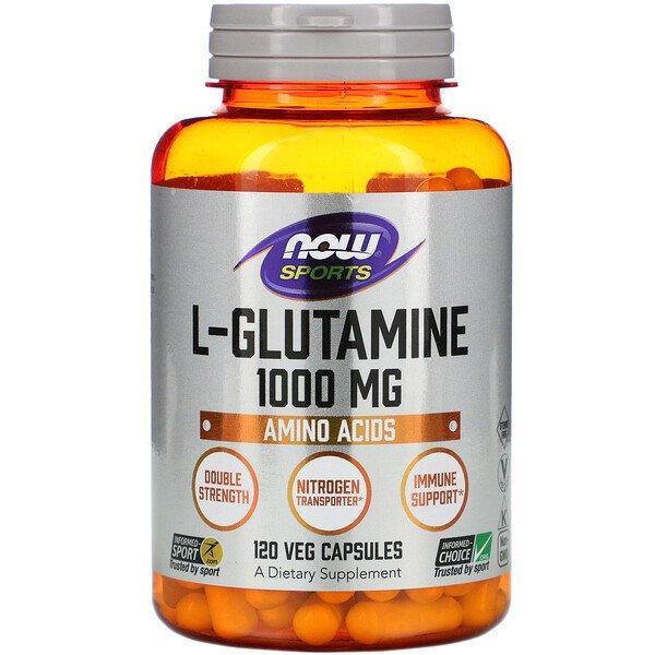 MKSTAVRINOS NOW Foods L-Glutamine supplement, 120 vegetarian capsules, 1,000 mg each, dietary supplement for muscle support