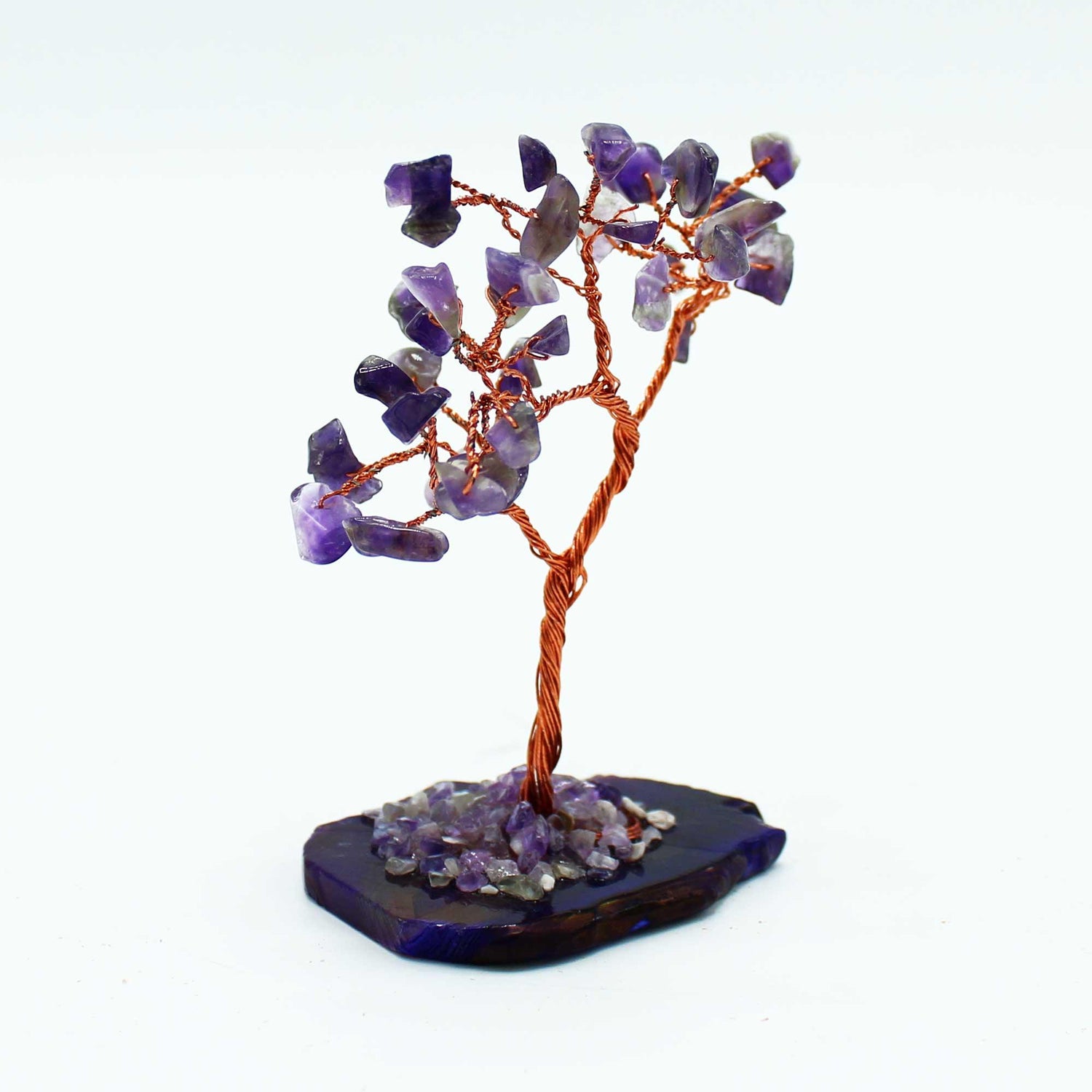 AW Gifts gemstone tree accessory with 35 amethyst stones on a natural agate base, showcasing a decorative and colorful gemstone display.