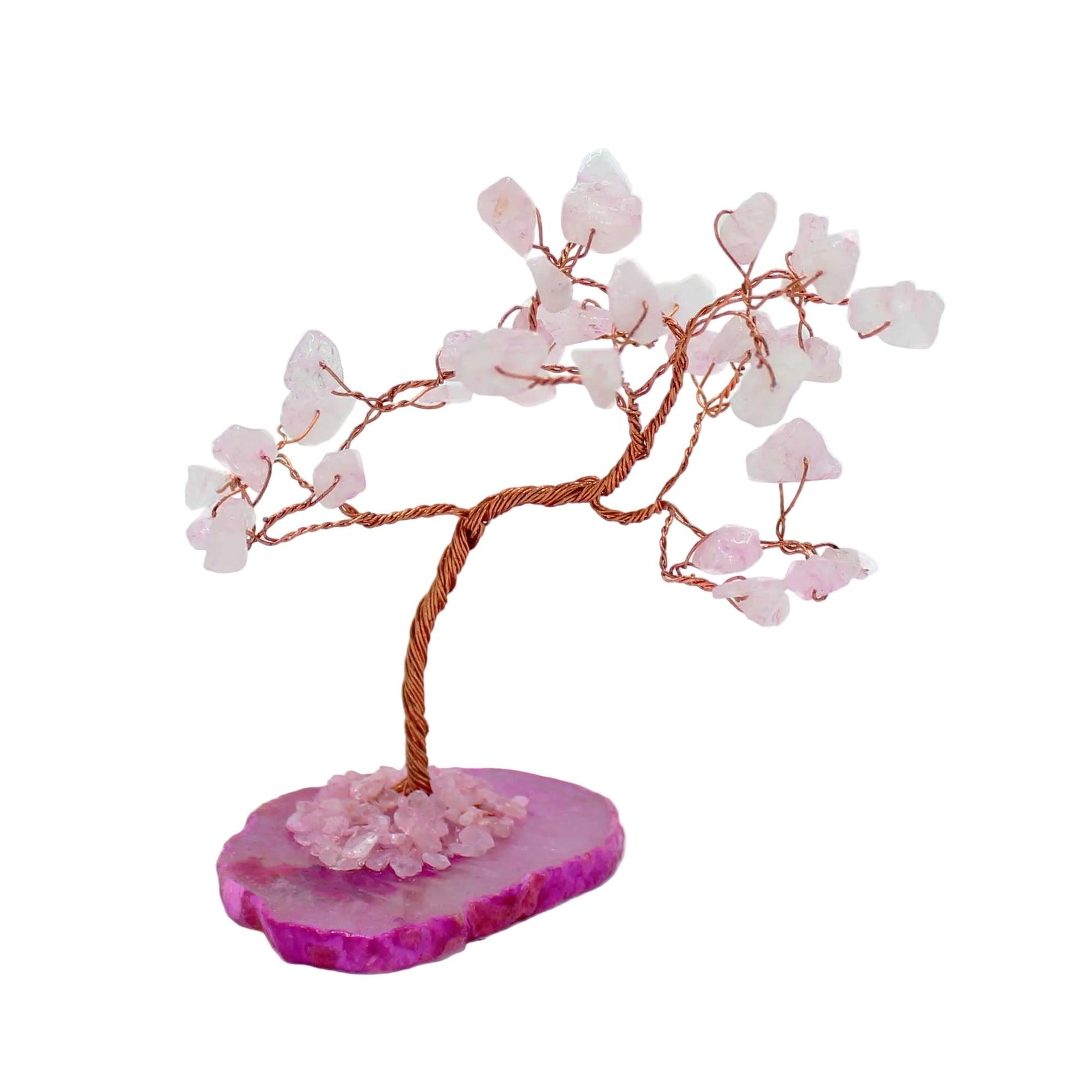 AW Gifts gemstone tree accessory with 35 rose quartz stones and pink agate base, decorative natural gemstone display.