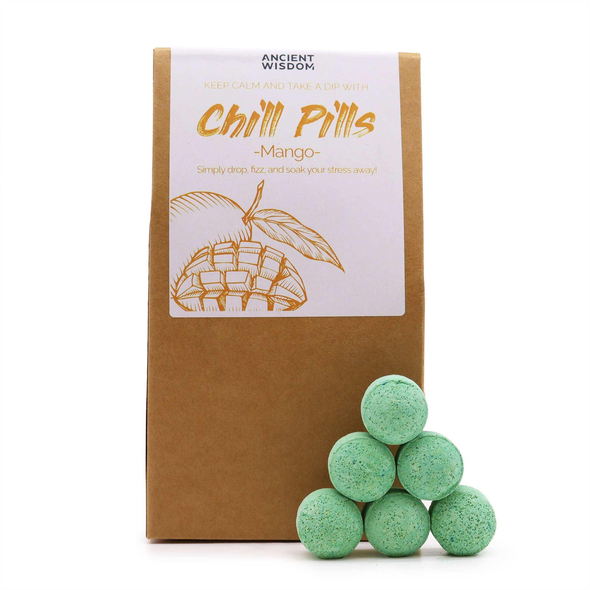 AW Gifts Chill Pills gift pack with mango flavor, 350g, featuring colorful, candy-coated pills in a vibrant package.