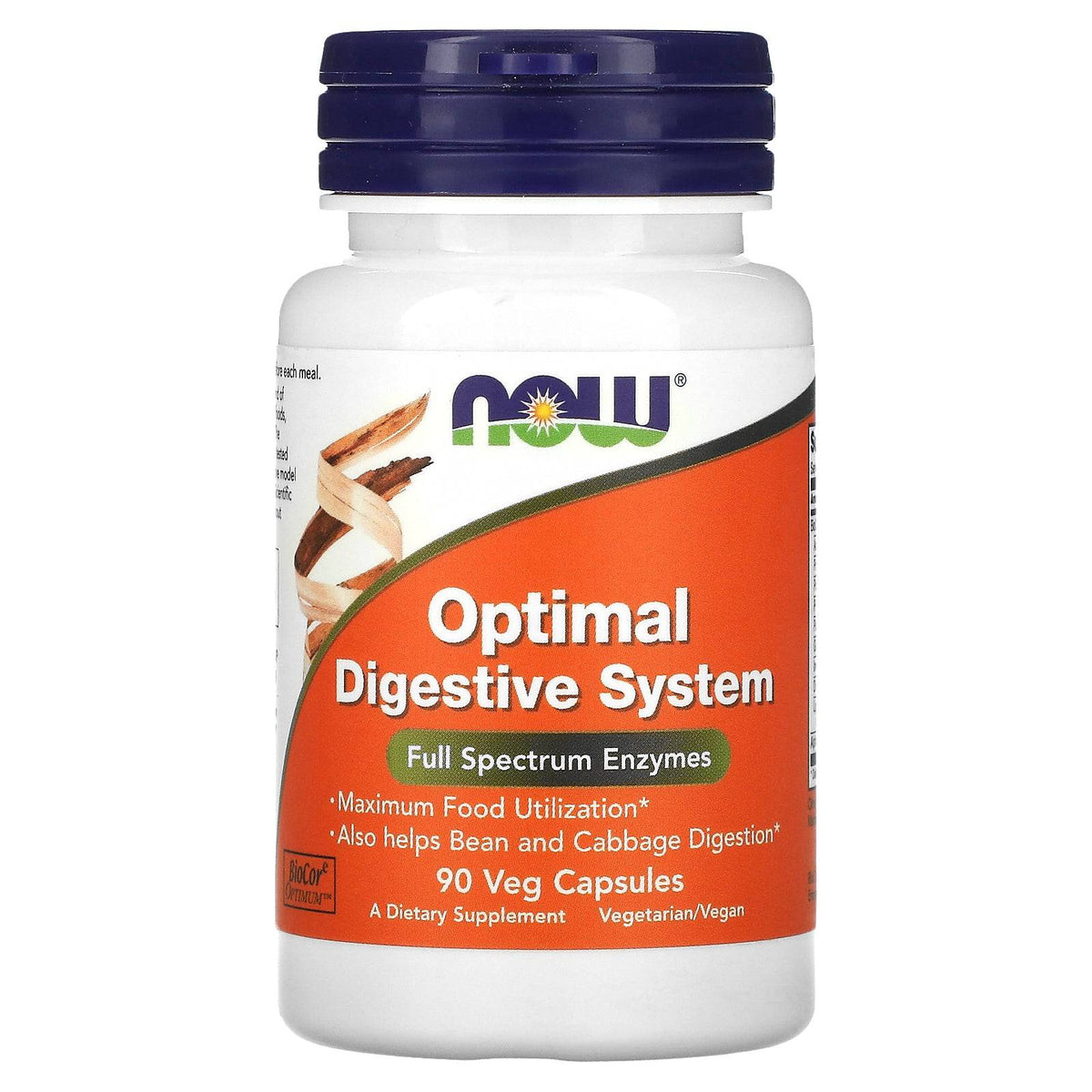 MKSTAVRINOS NOW Foods Optimal Digestive System supplement in 90 veggie capsules, showing the supplement bottle and label.