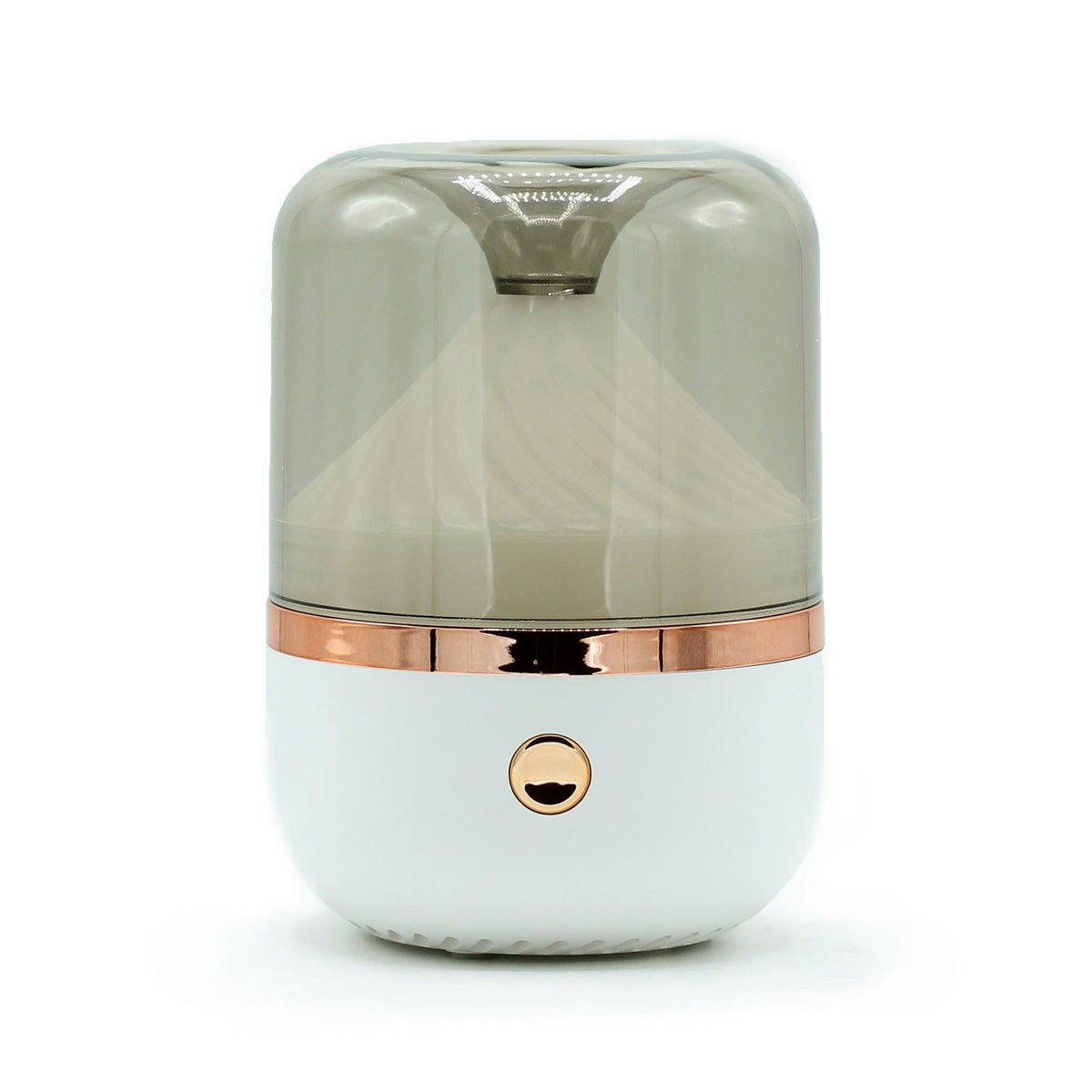AW GIFTS Urban Aroma Diffuser in white and bronze with USB connection, featuring color-changing LED lights for a modern aromatherapy accessory.
