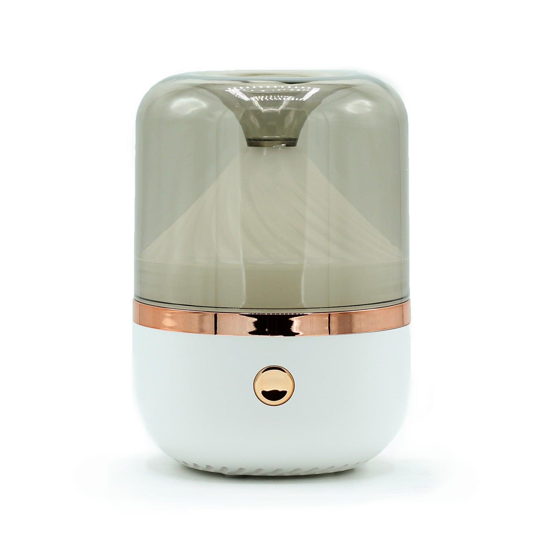 AW GIFTS Urban Aroma Diffuser in white and bronze with USB connection, featuring color-changing LED lights for a modern aromatherapy accessory.