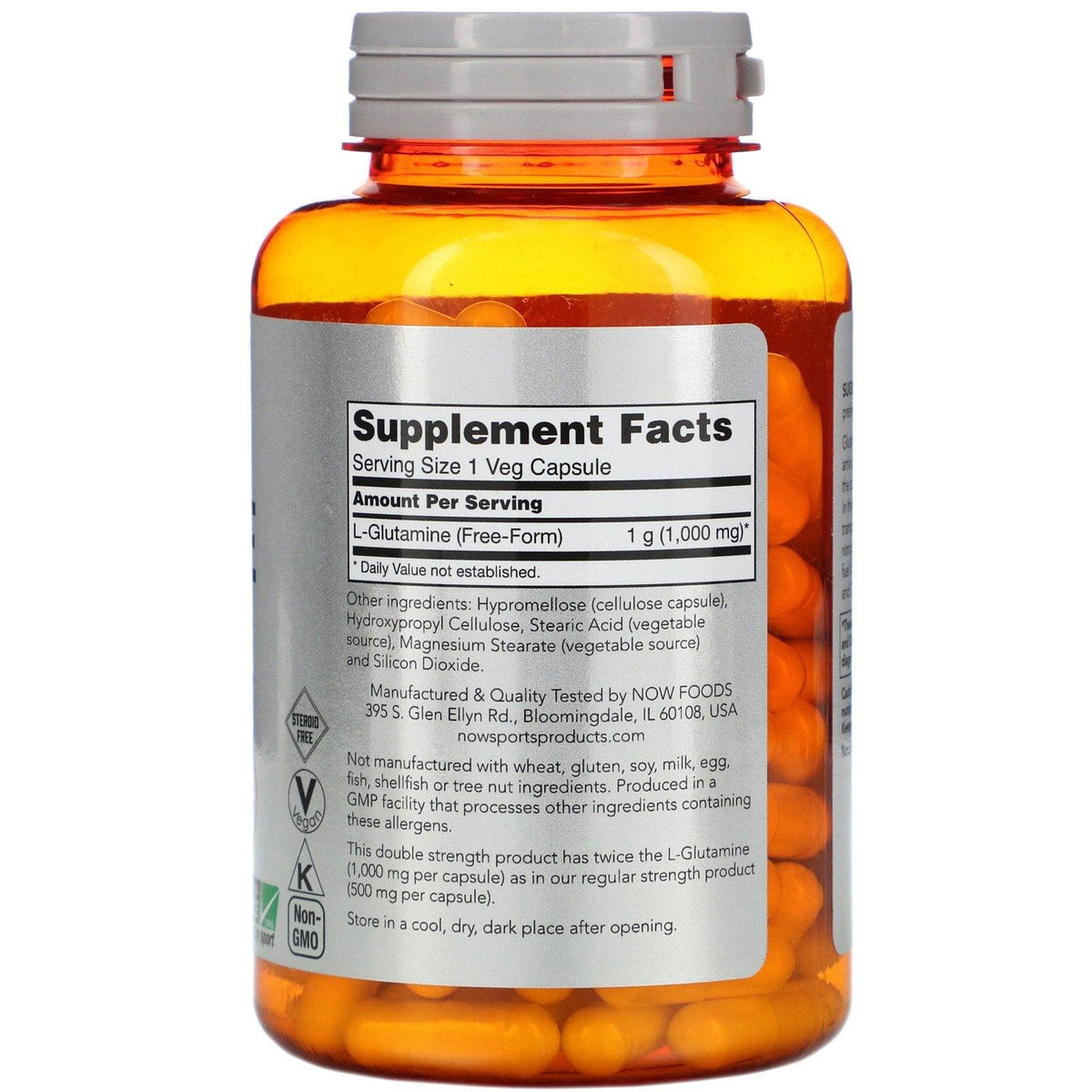 MKSTAVRINOS NOW Foods L-Glutamine supplement, 1,000 mg, 120 vegan capsules, dietary supplement for muscle support