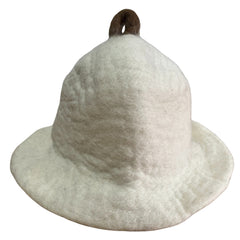 Natural felted sauna bowl hat by AW GIFTS, soft woolen head covering for relaxing sauna sessions, in a neutral tone.
