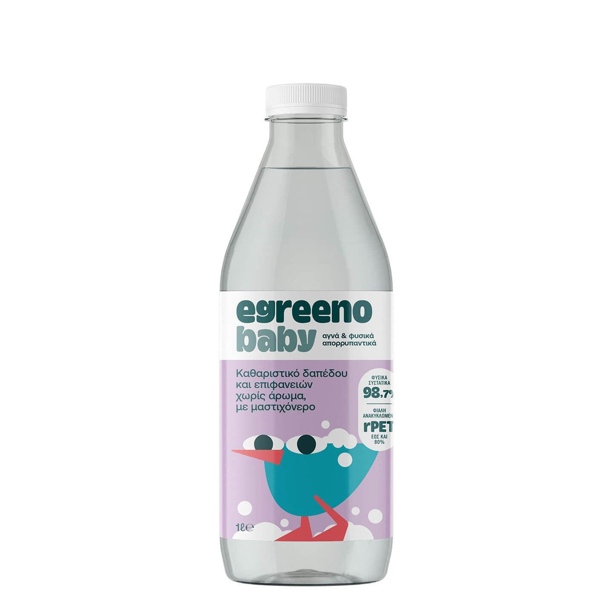 Egreeno Baby Floor and Surface Cleaner 1L bottle, fragrance-free, with a pump dispenser, suitable for cleaning baby surfaces.