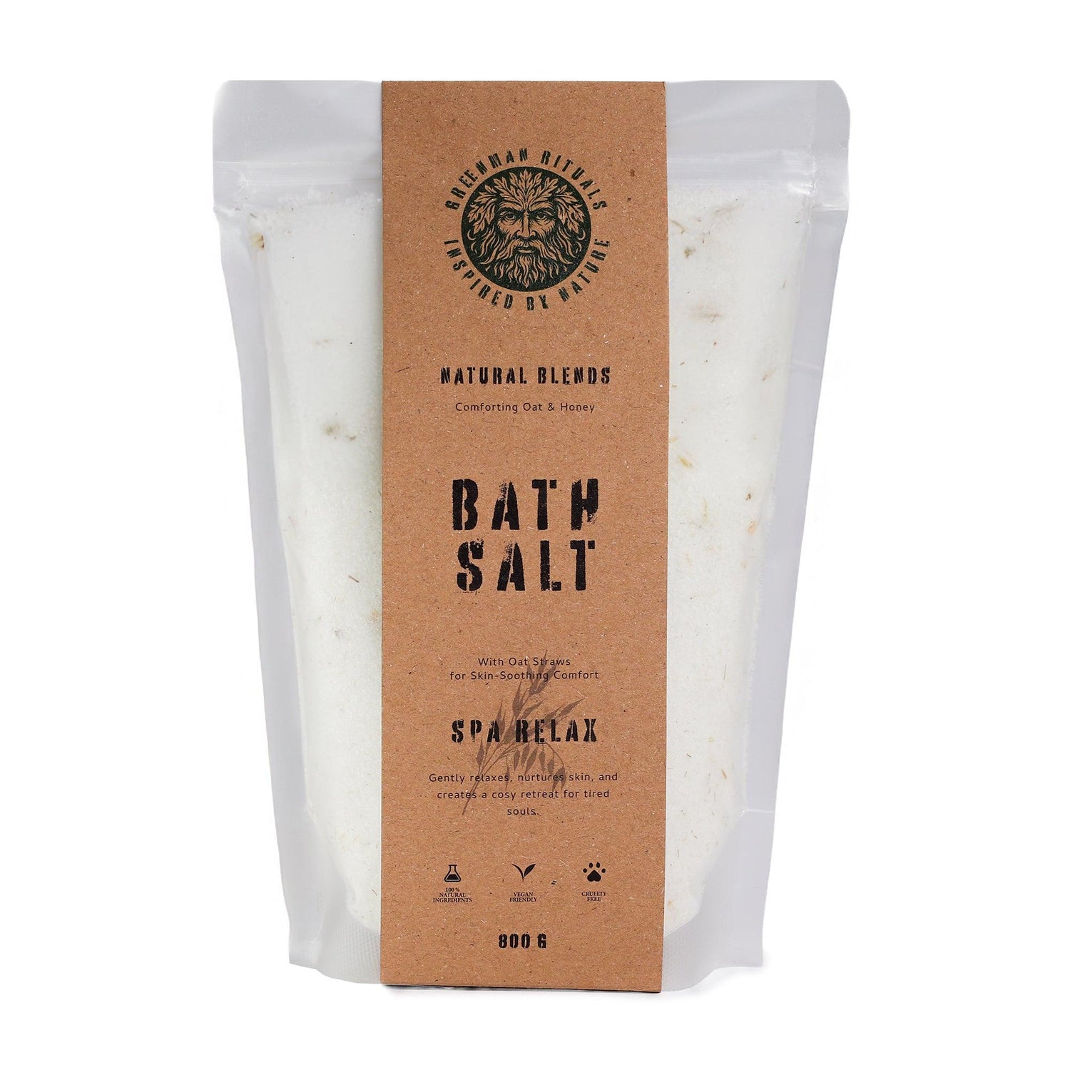 Greenman Rituals Coconut & Vanilla Epsom Bath Salt by AW GIFTS, showing a jar of relaxing bath salts with coconut and vanilla scent.