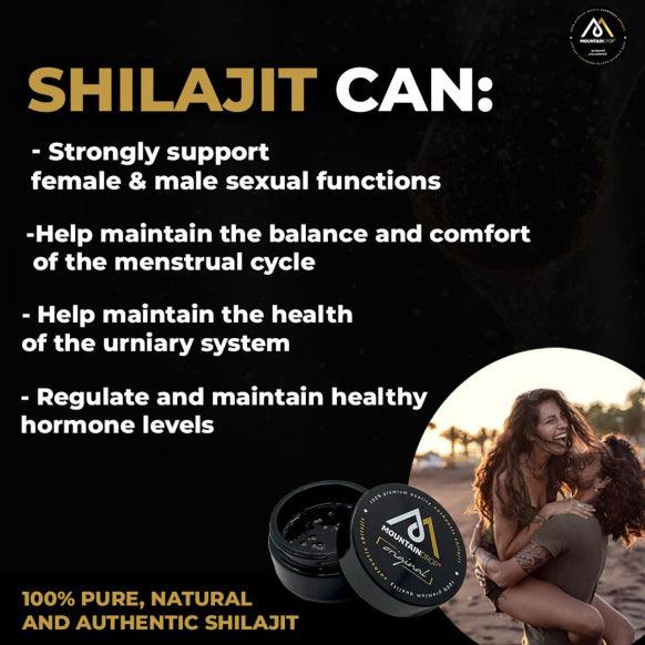 MountainDrop Herbalistas pure Shilajit resin, 40g jar, natural Mumijo mineral supplement with dark, resinous appearance and textured surface.