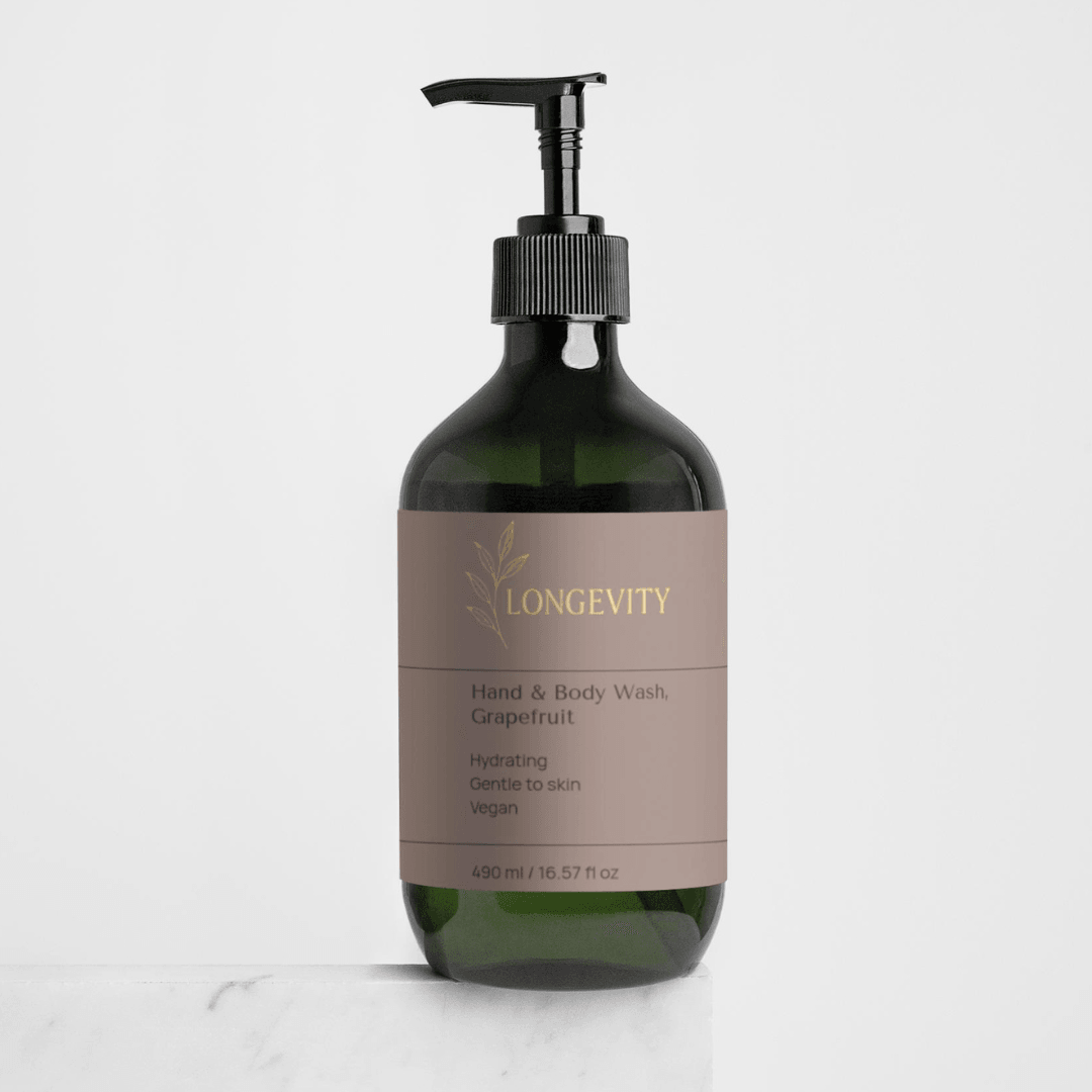 SELNAMEd Grapefruit Hand & Body Wash bottle, 490 ml, with a clear pump dispenser, featuring a vibrant grapefruit design.