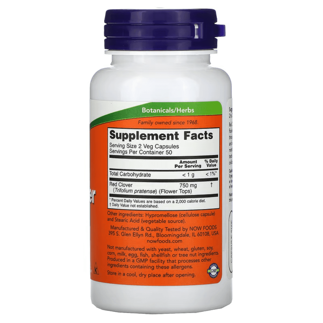 Red Clover supplement by MKSTAVRINOS featuring 100 vegan capsules, containing 375 mg of red clover extract.