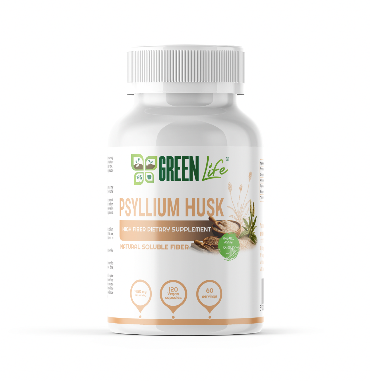 Green Life, Organic Psyllium Husk, 60 servings, 120 vegan capsules