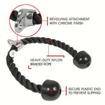 TEMU PowerPulse Pro Dual-Grip Arm Training Rope coiled on a gym floor, designed for strength and arm muscle workouts.