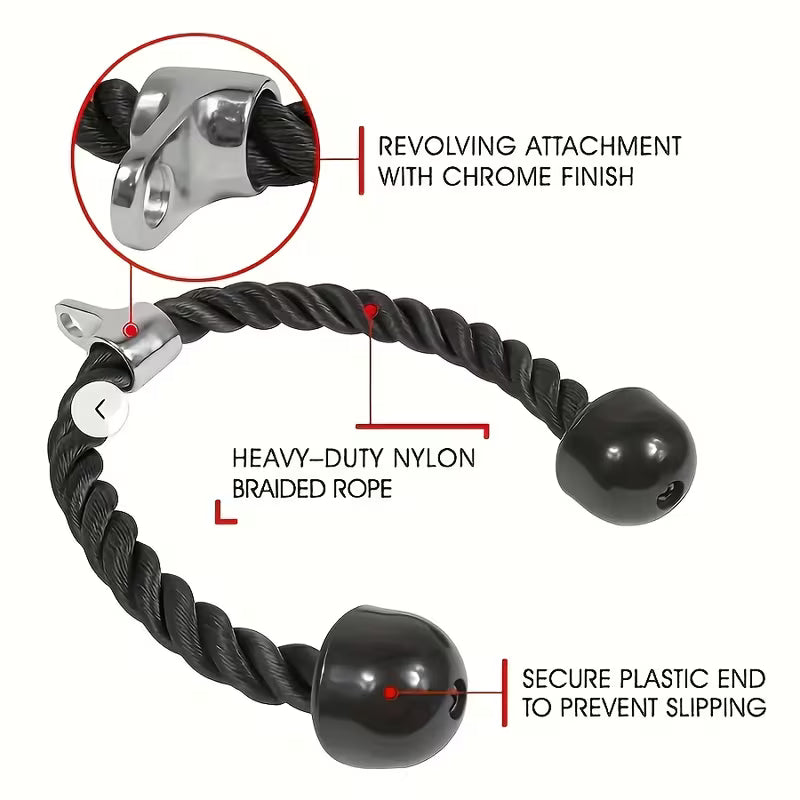 TEMU PowerPulse Pro Dual-Grip Arm Training Rope coiled on a gym floor, designed for strength and arm muscle workouts.