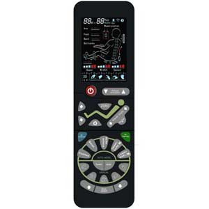 Black iREST A-38 massage chair by VIKING FITNESS with padded armrests and built-in control panel, designed for full-body relaxation.