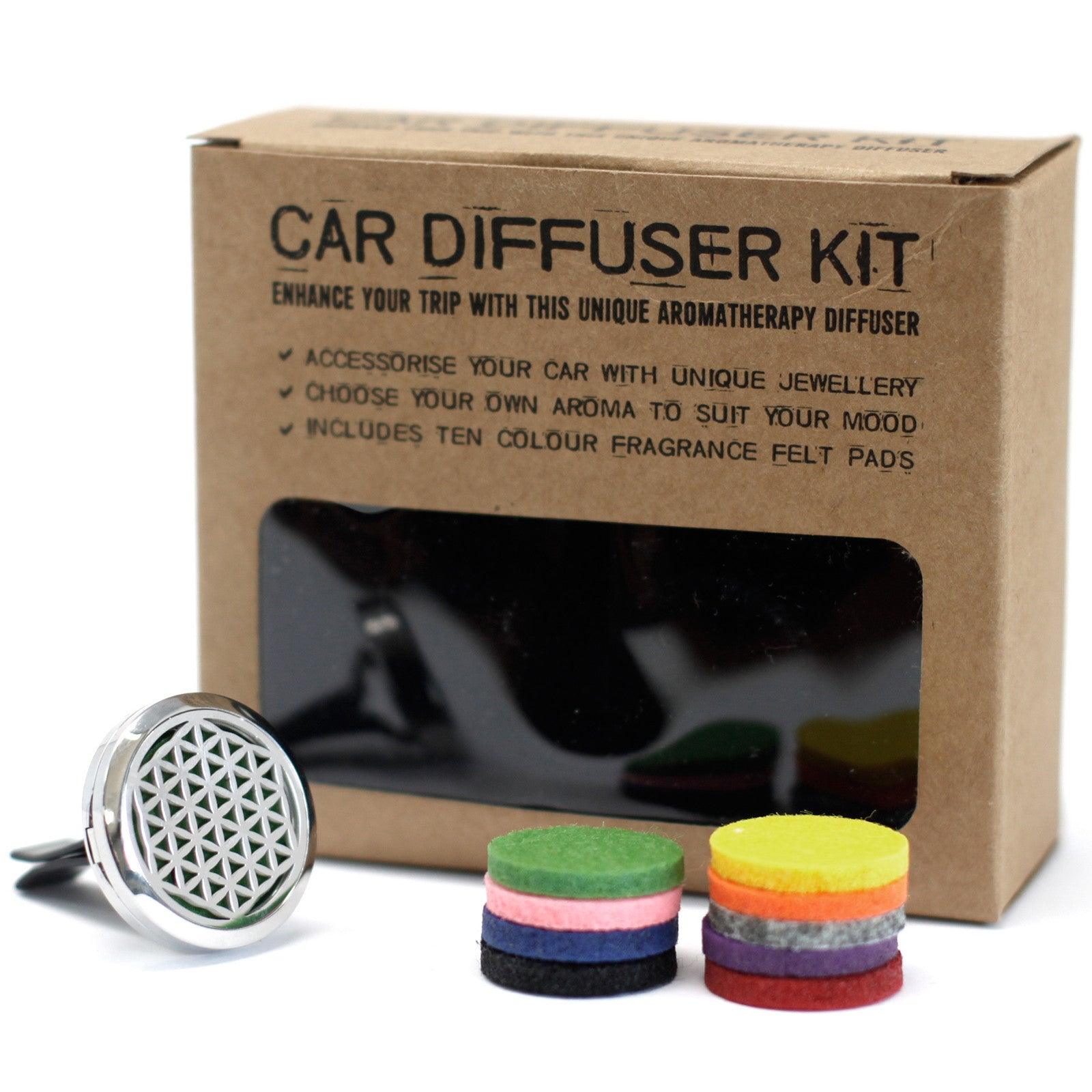 AW GIFTS Car Diffuser Kit with Flower of Life design, 30mm accessory for aromatic scent diffusion in vehicles.