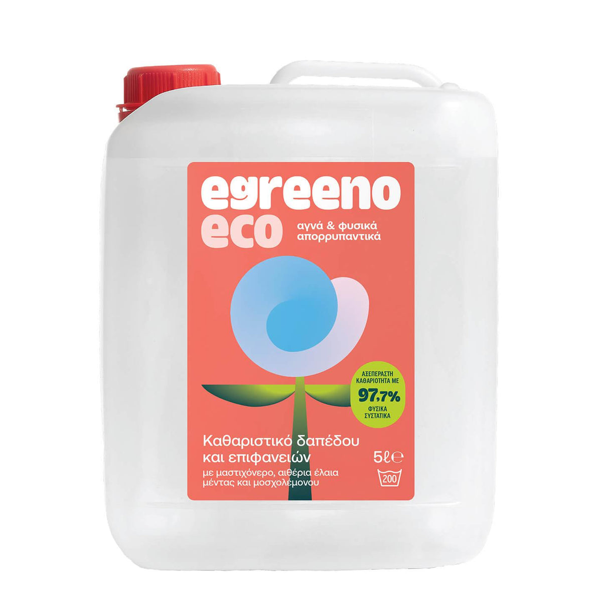 Egreeno Eco Floor and Surface Cleaner with Essential Oils in a 5-liter bottle, showing the eco-friendly packaging and label.