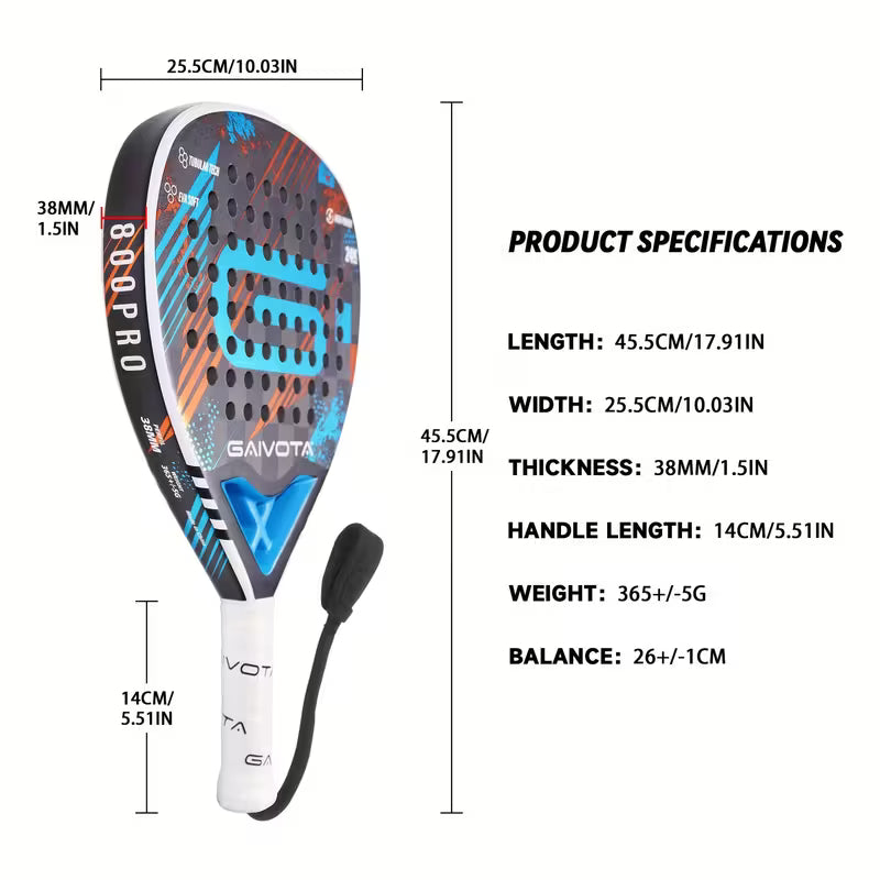 Carbon fiber padel tennis racket by TEMU with a sleek teardrop shape and carry case, designed for high-performance adult play.