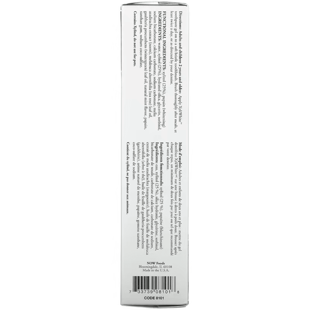 MKSTAVRINOS XyliWhite Neem & Tea Tree Mint Toothpaste Gel in 6.4 oz tube, showing the product packaging with mint leaves.