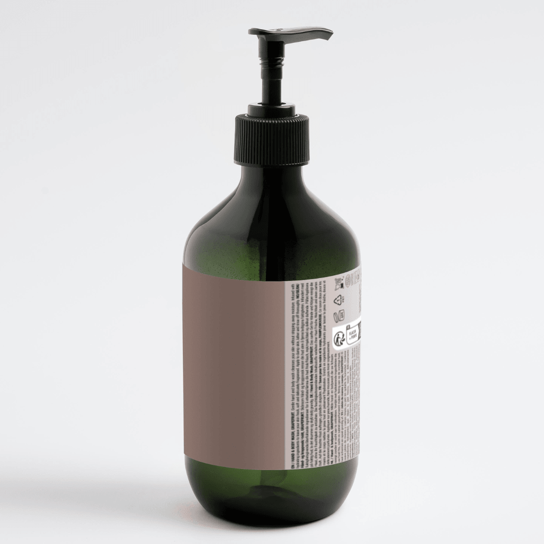 SELNAMEd Longevity Hand and Body Wash with grapefruit scent in 490 ml bottle, featuring a clear pump dispenser and fresh citrus design.